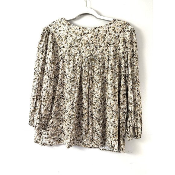 St Johns Beige Floral Blouse L Cottagecore 3/4 Sleeve Preppy Coastal Fall Autumn - Picture 2 of 8